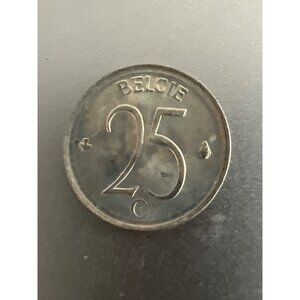 Vintage 1964 Belgian 25 Centimes Coin With Crown Design